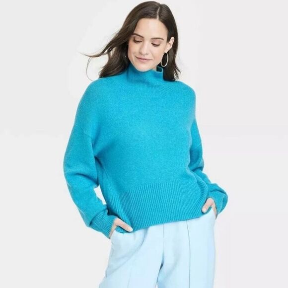 A New Day Women's Blue Mock Turtleneck Oversized Sweater! - Picture 7 of 7